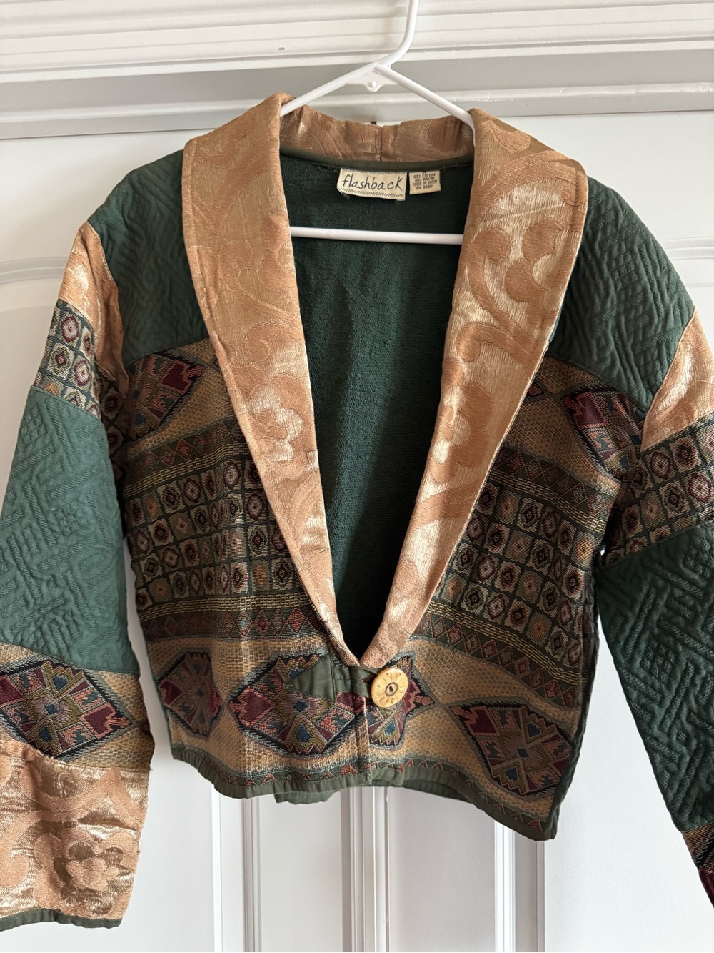 Vintage 90s Flashback Cropped Tapestry Jacket M Southwestern Kilim BOHO blazer